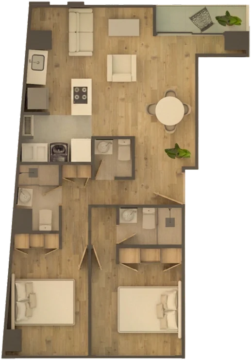 Plano del apartamento Tipo A, 63,9 m²