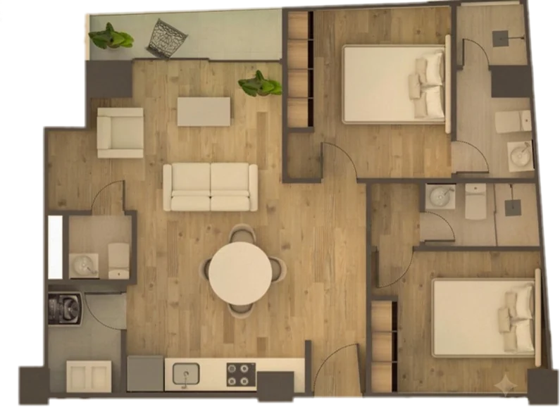 Plano del apartamento Tipo C, 63,48 m²