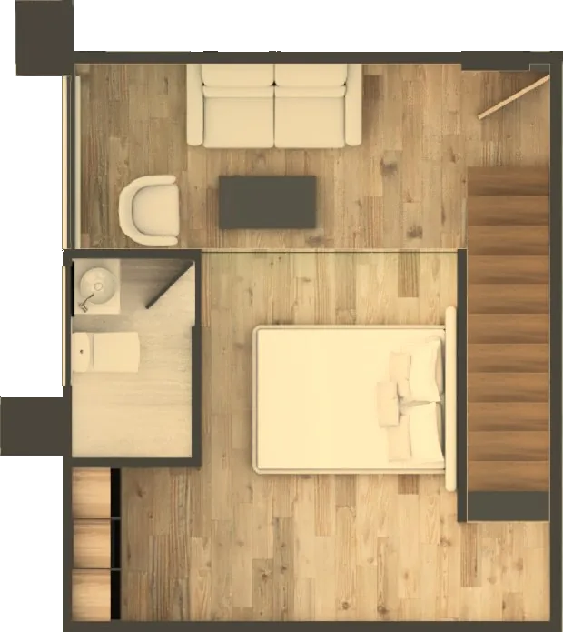 Plano del nivel 2 del apartamento Tipo D dúplex, 47,01 m²