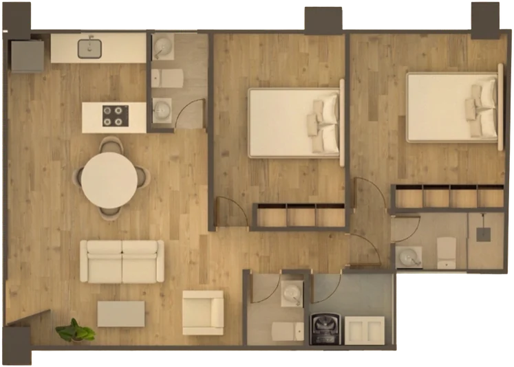 Plano del apartamento Tipo E, 65,65 m²
