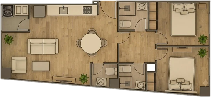 Plano del apartamento Tipo I, 57,35 m²
