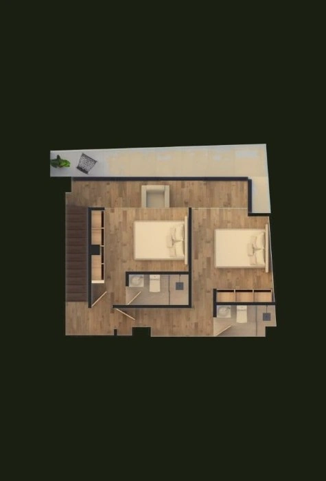 Plano del nivel 2 del apartamento Tipo K dúplex, 65,03 m²